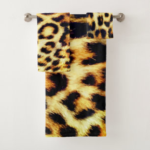 Leopard Cheetah Print Faux Fur Bath Towel Set