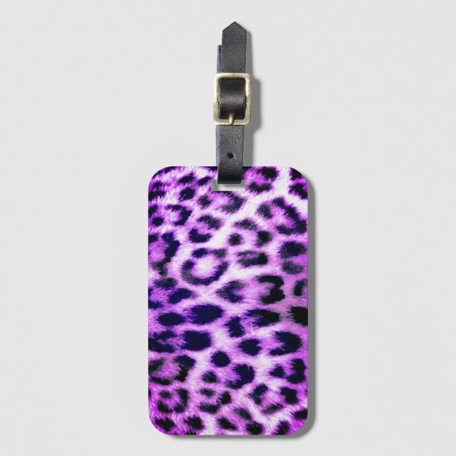 Leopard Cheetah Print Faux Fur pink Luggage Tag (Front Vertical)