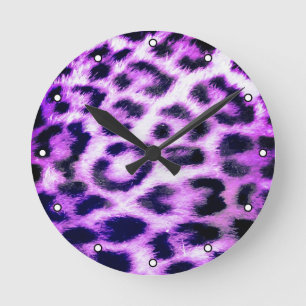 Leopard Cheetah Print Faux Fur pink with Dots Round Clock