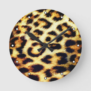 Leopard Cheetah Print Faux Fur with Dots Round Clock