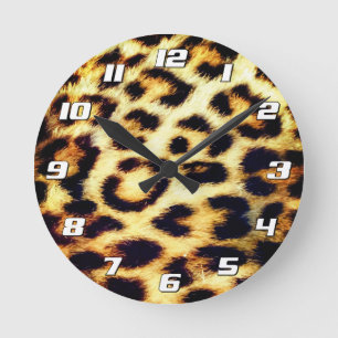 Leopard Cheetah Print Faux Fur with Numbers Round Clock