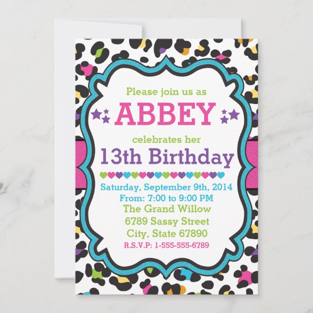 Leopard Cheetah Print Invitation Birthday (Front)