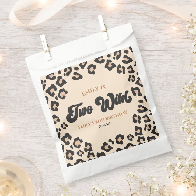 Leopard Cheetah Print Two Wild 2nd Birthday Party Favour Bags (Clipped)