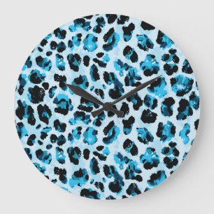 Leopard Cheetah Skin: Watercolor Vintage Tie Dye Large Clock