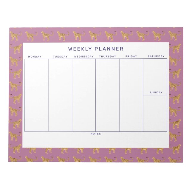 Leopard, Cheetah Weekly Planner Notepad (Front)