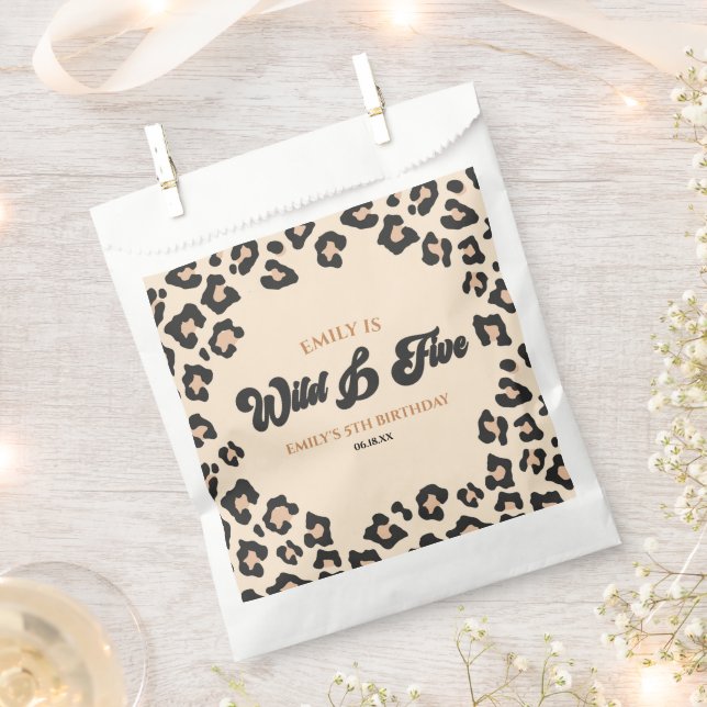 Leopard Cheetah Wild and Five 5th Birthday Party Favour Bags (Clipped)