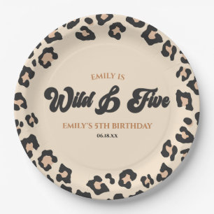 Leopard Cheetah Wild and Five 5th Birthday Party Paper Plate