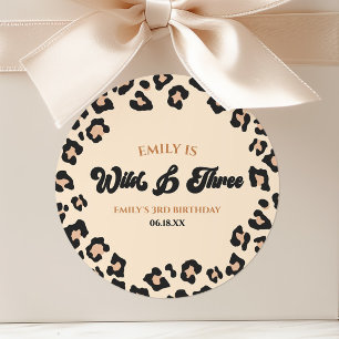 Leopard Cheetah Wild & Three 3rd Birthday Party Classic Round Sticker