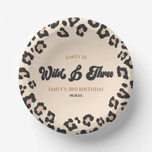 Leopard Cheetah Wild & Three 3rd Birthday Party Paper Plate (Front)