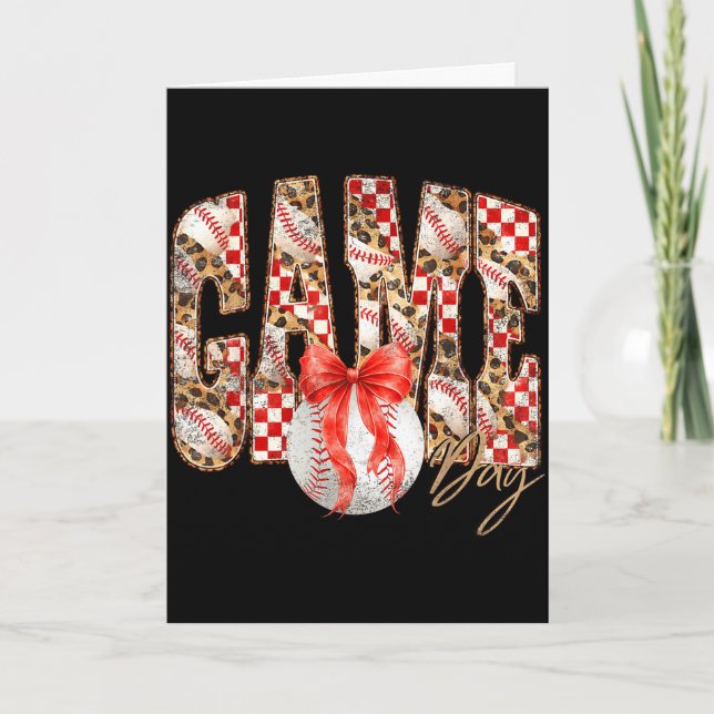 Leopard chequered game day baseball coquette bowLe Card (Front)