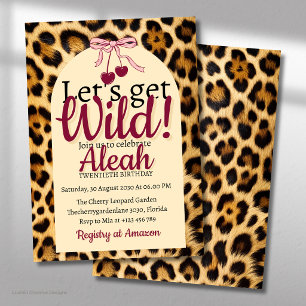 Leopard Cherry Pink Bow Birthday Cute & Glam Invitation