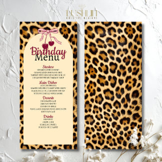 Leopard Cherry Pink Bow Birthday  Menu