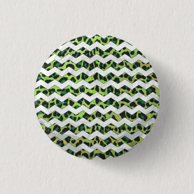 Leopard Chevron Black and Green Print 3 Cm Round Badge (Front)