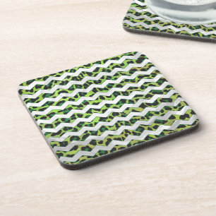 Leopard Chevron Black and Green Print Coaster