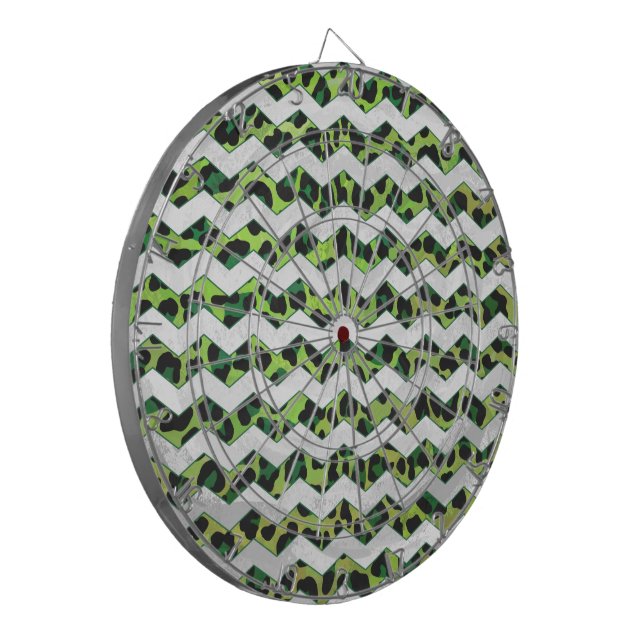 Leopard Chevron Black and Green Print Dartboard (Front Left)
