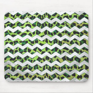 Leopard Chevron Black and Green Print Mouse Pad