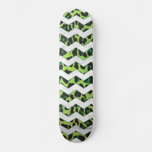 Leopard Chevron Black and Green Print Skateboard
