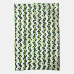 Leopard Chevron Black and Green Print Tea Towel