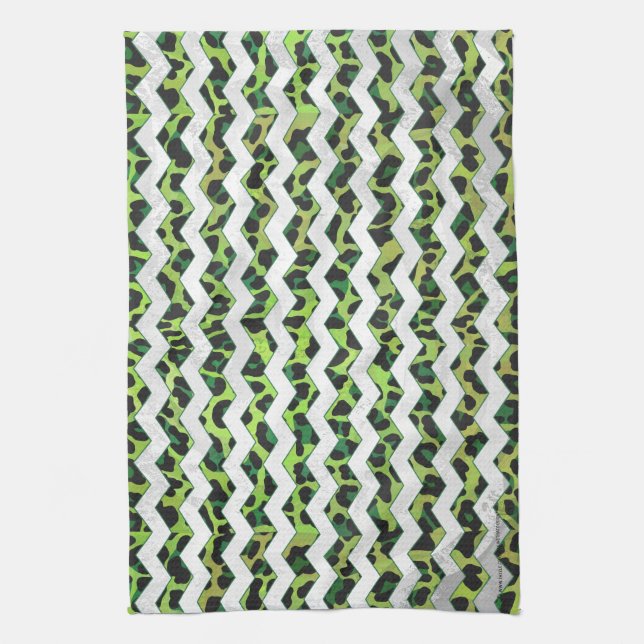Leopard Chevron Black and Green Print Tea Towel (Vertical)