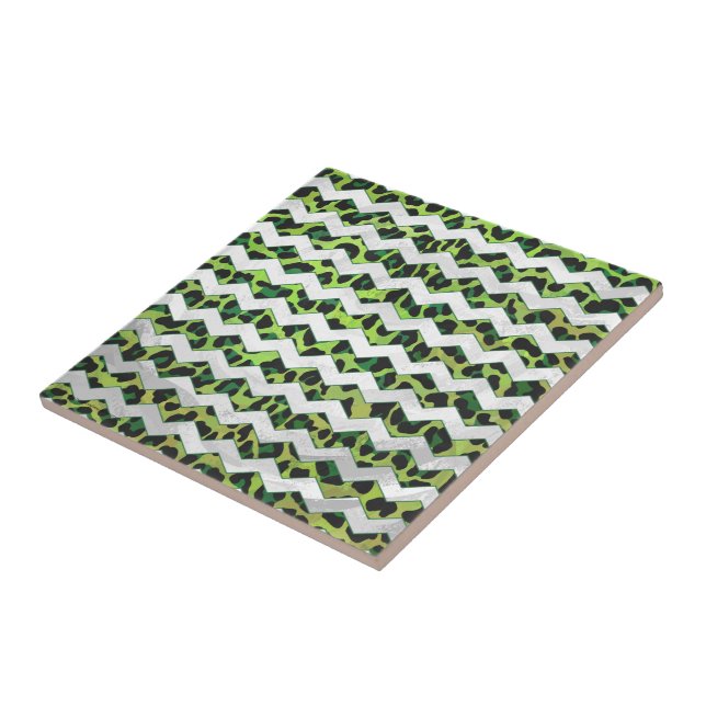 Leopard Chevron Black and Green Print Tile (Side)