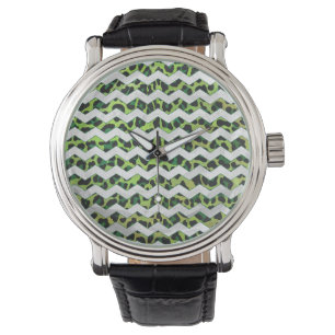 Leopard Chevron Black and Green Print Watch