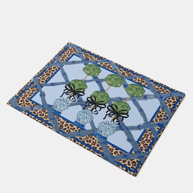 Leopard Chinoiserie Ginger Jar jars Doormat Rug  (Angled)