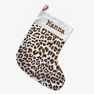 Leopard Chocolate Print Large Christmas Stocking