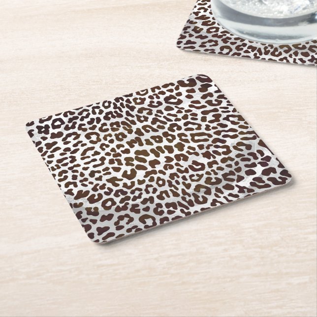 Leopard Chocolate Print Square Paper Coaster (Angled)