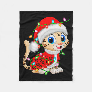 Leopard Christmas Lights Santa Costume Cute Animal Fleece Blanket