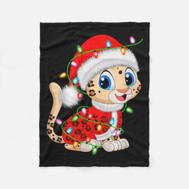 Leopard Christmas Lights Santa Costume Cute Animal Fleece Blanket (Front)