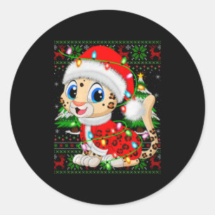 Leopard Christmas Lights Santa Costume Ugly Xmas S Classic Round Sticker