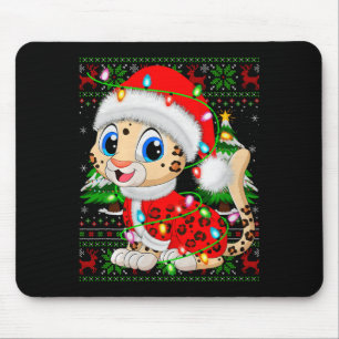 Leopard Christmas Lights Santa Costume Ugly Xmas S Mouse Pad
