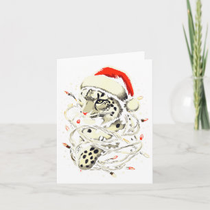 Leopard Christmas Santa Hat Christmas Lights Women Card