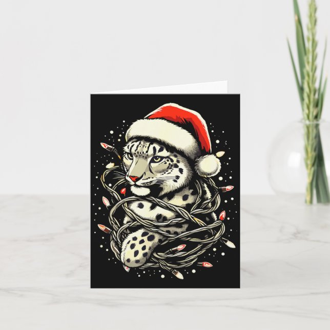 Leopard Christmas Santa Hat Christmas Lights Women Card (Front)