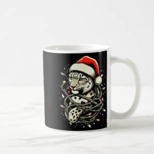 Leopard Christmas Santa Hat Christmas Lights Women Coffee Mug