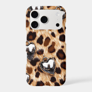 Leopard Chrome Heart Charms iPhone Case Y2K