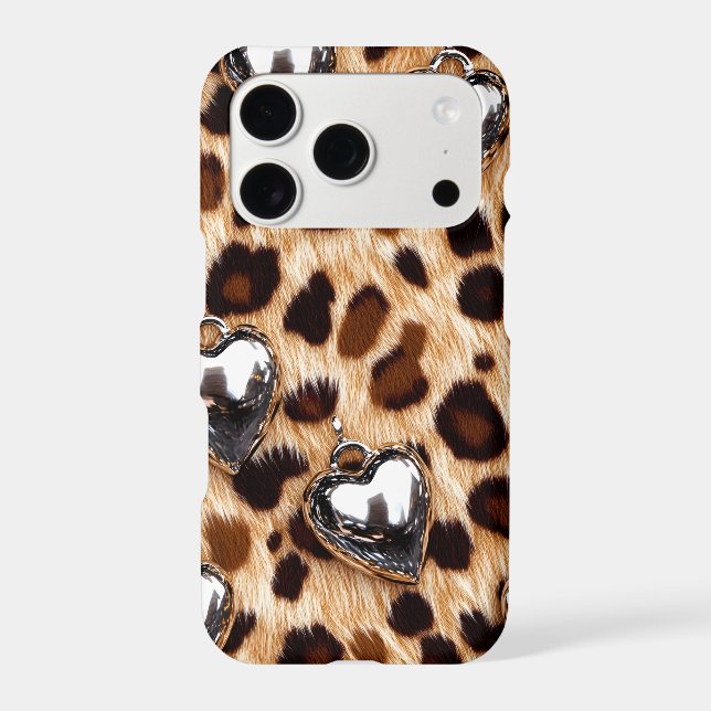 Leopard Chrome Heart Charms iPhone Case | Y2K (Back)