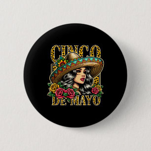 Leopard Cinco De Mayo Girl Mexican Fiesta 5 De May 6 Cm Round Badge