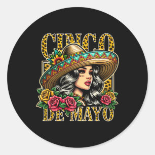 Leopard Cinco De Mayo Girl Mexican Fiesta 5 De May Classic Round Sticker