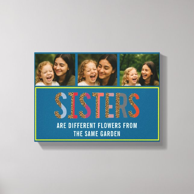 Leopard Colourful Sisters Custom Photo & Names  Canvas Print (Front)