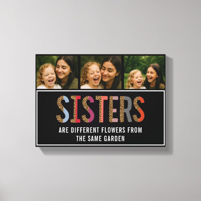 Leopard Colourful Sisters Custom Photo & Names  Canvas Print (Front)
