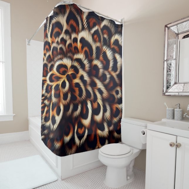 Leopard Comfort Drift into a Jungle-Inspired  Shower Curtain (In Situ)
