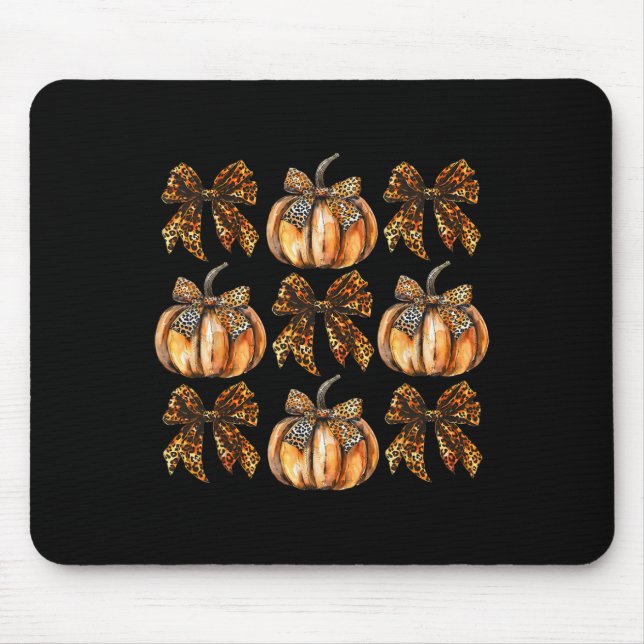 Leopard Coquette Bow Pumpkin Thanksgiving Autumn F Mouse Pad (Front)
