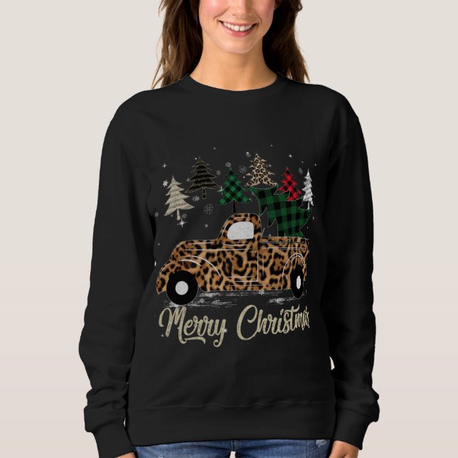 Leopard Covered Red Truck With Buffalo Plaid Chris Sweatshirt (Front)