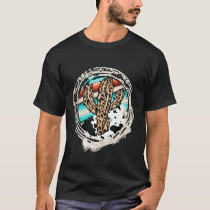 Leopard Cow Pattern Cactus Serape Print Cowgirl Ro T-Shirt