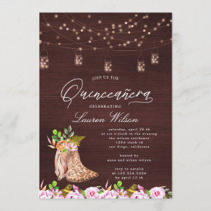 leopard cowboy boots string lights Quinceanera Inv Invitation