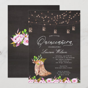 leopard cowboy boots string lights Quinceanera Invitation