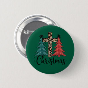 Leopard Cross Christmas Trees Christian  6 Cm Round Badge