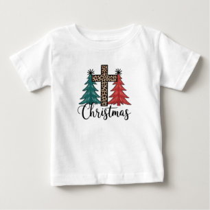 Leopard Cross Christmas Trees Christian  Baby T-Shirt
