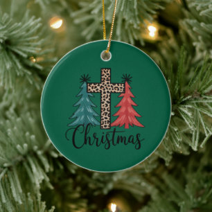 Leopard Cross Christmas Trees Christian  Ceramic Tree Decoration